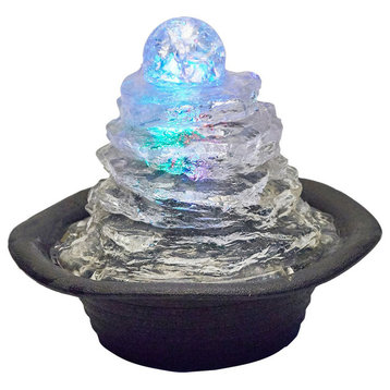 7.5" Tall Polyresin Indoor Fountain, LED Light, Ice Mountain Design