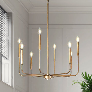 8-Light Antique Gold Candle Modern Chandelier for Dining Room