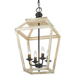 Golden Lighting - Haiden 4 Light Pendant Antique Black Iron - The Haiden Collection features casual, lantern style fixtures. This four-light pendant is part metal finished in a multi-layer Antique Black Iron and part light-gray, distressed wood. The trendy mix of these materials gives the pendant the perfect cross between cozy farmhouse and clean modern style. Pendants create stylish focal points and this four-light pendant is comfortably sized for a cozy dining room, nook, or entry.