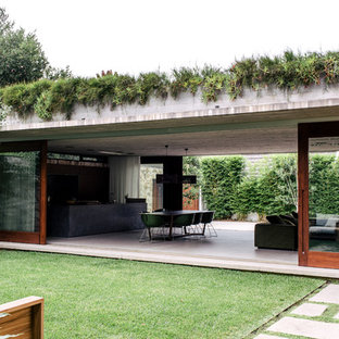 Cette image montre un très grand jardin sur toit minimaliste avec un mur de soutènement et une exposition ensoleillée.