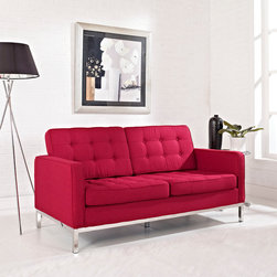 Florence Style Red Wool Loft Loveseat - Loveseats