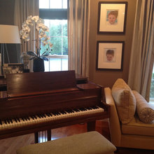 living room with piano