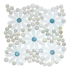 Daisy Gardens Quarter Round Centers Tile, Aqua Steel Blue Metallic