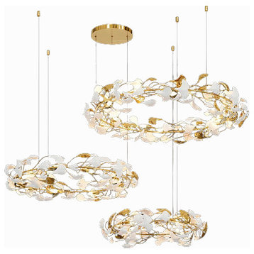 Ceramic petals gold ceiling chandelier for living room, dining room, bedroom, 39.4*31.5*23.6"