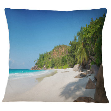Anse Georgette Beach Light Blue Seascape Throw Pillow, 16"x16"
