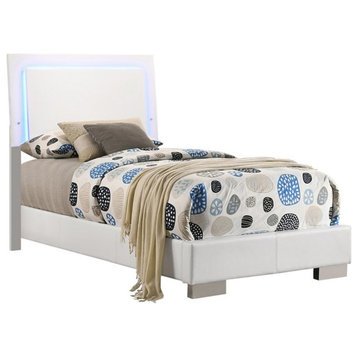 Coaster Felicity Faux Leather Twin Panel Bed with LED Lighting in White