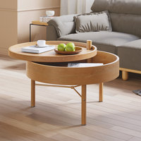 Modern Round Wood Rotating Tray Coffee Table With Storage, Natural