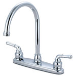 Olympia Faucets - Accent Two Handle Kitchen Faucet, Moroccan Bronze - Two Handle Kitchen Faucet Lever Handles Gooseneck Spout Swivel 360_ 8-7/16" Reach, 8-1/8" From Deck to Aerator Washerless Cartridge Operation 3-Hole 8" Installation With 1.5 GPM Flow Rate