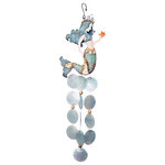 HS Seashells - Mermaid Wind Chimes with Seashell Embellishment - Calling all mermaid lovers!  This metal and natural capiz shell mermaid chime is a must have!   Subtle in light blue and boasting natural shell embellishments, the sound of the 24" long capiz shells blowing in the breeze will take you right back to relaxing times at the beach.   Great for patios, outdoor weddings or anywhere mermaids belong, young and old alike will admire these chimes.   Makes a great gift, too!  Octopus and Tropical Fish chimes available also (sold separately).