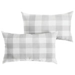 Mozaic Company - Grey Buffalo Plaid Outdoor Pillow Set, 14x24 - Use this set of two oversized outdoor lumbar pillows as a way to enhance the decorative quality of any seating area. With a classic buffalo plaid pattern, these pillows add an eye-catching and elegant touch wherever they are used. The exteriors are UV and fade resistant to maintain the attractive look and feel through long-term outdoor use. The 100 percent recycled fiber fill ensures a soft and supportive experience to maximize comfort.