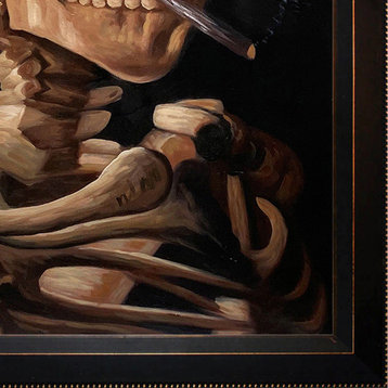 La Pastiche Skull of Skeleton with Cigarette with Veine Bronze Frame, 29" x 41"