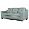 Maklaine 21" Transitional Leather Tufted Fitted Back Sofa in Spa Green