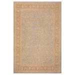 Bareens Designer Rugs - Bohemien Ziegler Loria Blue Brown Hand-Knotted Wool Rug - 8'9'' x 11'5'' - Enhance the ambiance of your home with this magnificent Persian-influenced Turkish hand-knotted rug made by skilled artisans capable of creating the most exceptional vegetable dyes and hand-spun wool. This exquisite handmade rug is a one-of-a-kind Peshawar Kafkaz, otherwise identified as Chobi, Chobi Peshawar, Oushak, or Ziegler rug. These handmade rugs are crafted in Pakistan utilizing superior-quality wool imported from Australia, New Zealand, and Korea in two types of weaves: the Persian weave and the Mori weave. This rug is meticulously crafted by hand using the finest natural vegetable dyes extracted from local plants. The artisans use a blend of hand-spun local and fine merino wool, resulting in a rug with a compelling texture, higher lanolin content, and longer staple. The artisans occasionally incorporate natural or artificial silk into the pile to enhance specific motifs. The finished product is an awe-inspiring execution of flawless design and an understated palette that exudes elegance.