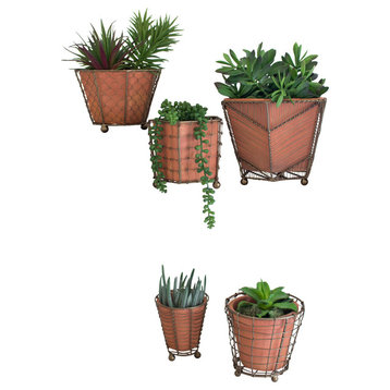 Terracotta Planters with Wire Wrap, Set of 5