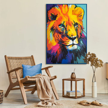 Handmade acrylic painting in a frame "Lion's Grace"