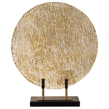 Elegant Bronze Gold Modern Art Glass Charger Stand | Flat Plate Disc Metallic