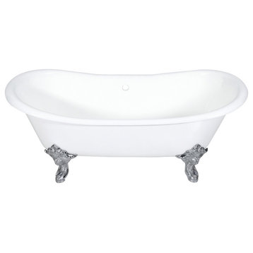 VCTNDS7231NL1 72" Double Slipper Clawfoot Tub, White/Polished Chrome