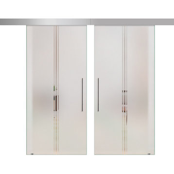 European 2 Leaf Double Sliding Glass Barn Doors, 72"x84"