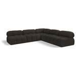 Meridian Furniture - Ames Boucle Fabric L-Shaped Modular Sectional, Brown, 5-Piece: 4 Armless Chair, 1 Corner Chair - Introduce a touch of modern sophistication to your living area with the exquisite Ames Boucle Fabric Sectional. With plush brown boucle fabric and unique design, it will elevate the visual appeal of your living space. This elegant and captivating sectional can be mixed and matched with other pieces from the collection to create an endless array of stunning looks. So, get ready to transform your living area into an inviting and stylish haven with the Ames Boucle Fabric Sectional.