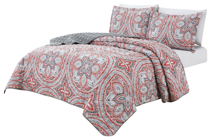 Bibb Home 3 Piece Reversible Quilt Set, Full/Queen - Contemporary ...