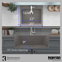 Karran QT-820 Top Mount 25" Single Bowl Quartz Kitchen Sink Kit, Concrete
