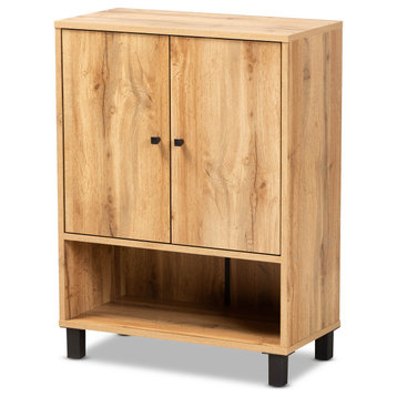 Rossin Oak Brown Wood 2-Door Entryway Shoe Storage Cabinet with Bottom Shelf