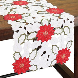 Xia Home Fashions - Holiday Poinsettia Embroidered Cutwork Mini Table Runner - Table Runners