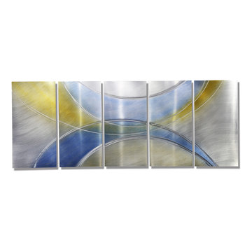 Light Of Day - Abstract Blue, Silver, and Golden Yellow Metal Wall Painting