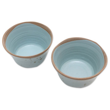 Novica Handmade Blue Bell Ceramic Dessert Bowls (Pair)