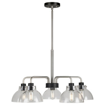 5-Light Clear Glass Chandelier, Black and Brushed Nickel