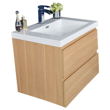 MOB 24" Wall Mounted Vanity With Reinforced Acrylic Sink, White Oak