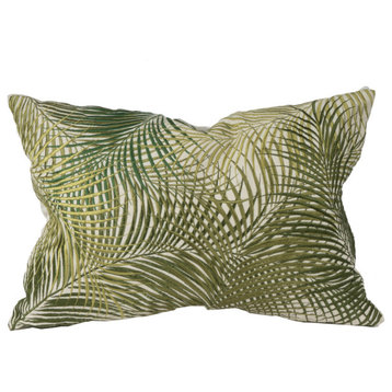 20 X 14 Inch Embroidered Pillow With Palm Leaf Design, Set Of 2,White And Green