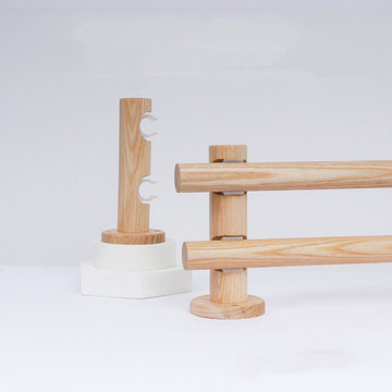 QYT03 1-1/8" Ash Wood Ball Bracket Single Double Curtain Rod Sets