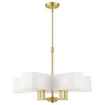 Livex Lighting - Livex Lighting 5 Light Steel Chandelier With Satin Brass Finish 42675-12 - This chandelier from the Rubix collection has a crisp, clean look and contemporary appeal. The angular arms feature a satin brass finish. The off-white fabric hardback shades offers warm light for your surroundings.