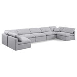 Meridian Furniture - Indulge Upholstered Modular U-Shaped Sectional, Grey, 7-Piece: 5 Armless Chair, 2 Corner Chair, Down Stuffed Linen Textured Fabric - Experience ultimate comfort and style with our grey linen textured fabric Indulge Sectional. The luxurious linen texture of the fabric will elevate the aesthetic of any room. This sofa provides ample space for you to relax while its modular build offers the option of unlimited configurations. Whether you're looking to add a stylish element to your living room or a comfortable seating option to your bedroom, this sofa is the perfect choice.