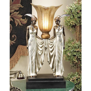 Art Deco Peacock Maidens Lamp