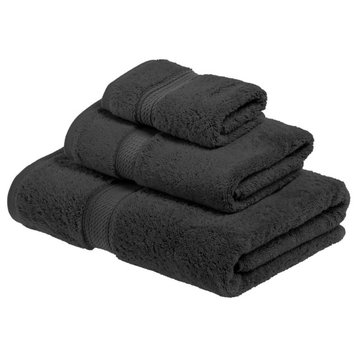 3 Piece Solid Quick Drying Face Hand Towel Set, Charcoal