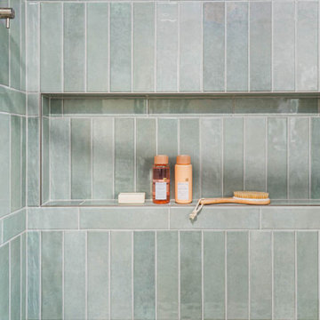 Textured Green Shower Tile with Built-in Niche
