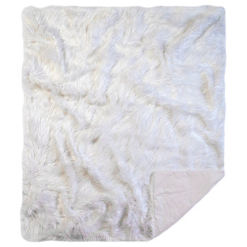 Faux Fur Throw Blanket, Mongolian Long Hair White