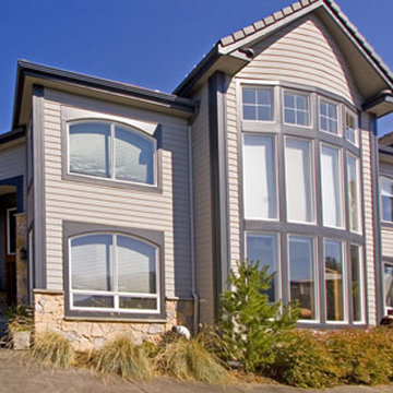 South-facing exterior wall on Lake Whatcom shoreline necessitated rain-screen st