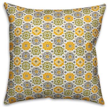 Square Flowers, Yellow Throw Pillow, 16"x16"