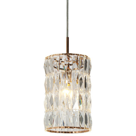 LNC Brusmogan 1-Light 8" Modern Crystal Cylinder Kitchen Island Lighting, Gold