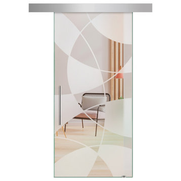 Sliding Glass Door With Frosted Modern Design ALU100, 36"x84", Recessed Grip, Left