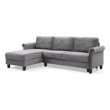 Riverside Velvet Reversable Sectional Sofa, Grey