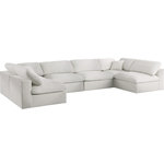 Meridian Furniture - Serene Linen Textured Fabric Deluxe Comfort 6-Piece U-Shaped Sectional, Cream - There's lots to love about the Serene linen textured deluxe cloud-like comfort modular collection, and this piece is not an exception. The soft cream linen textured fabric is cozy and sleek to the touch while the overstuffed down/feather cushions provide gentle support so you can relax and unwind like a VIP. Customize your seating with this modular set by adding the pieces you like most. Latches under each piece make it easy to snap them into position for a look that's modern yet welcoming.