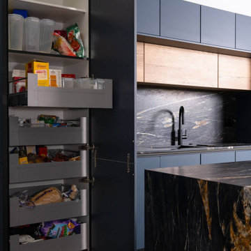 Blue and Oak Handleless Kitchen in Northwood