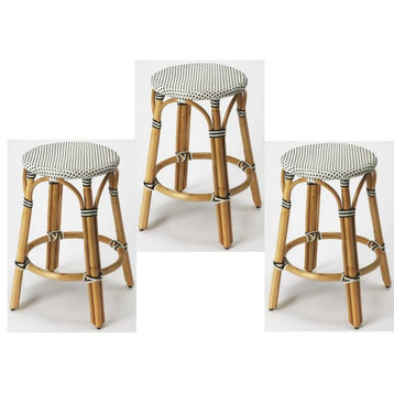 Home Square 3 Designers Edge 24" Rattan Counter Stool Set in Black and Brown