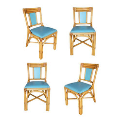 Restored Midcentury "T-Back" Rattan Dining Side Chair, Set of Four - Furniture