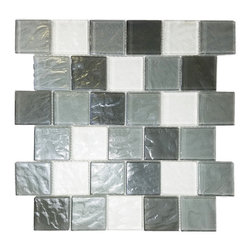 GBM Manufacturing - Geo 12"x12" Textured Glass Square Mosaic Tile,White,Gray - Mosaic Tile