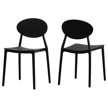 GDF Studio Ali Indoor Plastic Chair, Set of 2, Black